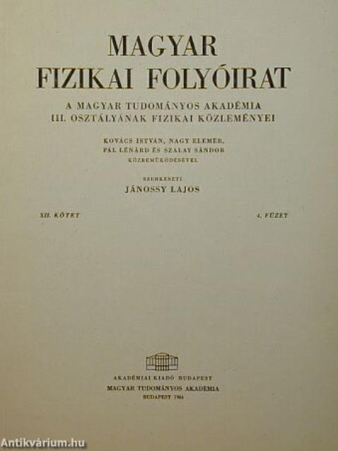 Magyar Fizikai Folyóirat XII. kötet 4. füzet