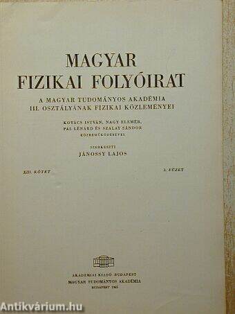 Magyar Fizikai Folyóirat XIII. kötet 3. füzet