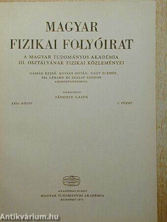 Magyar Fizikai Folyóirat XXII. kötet 3. füzet