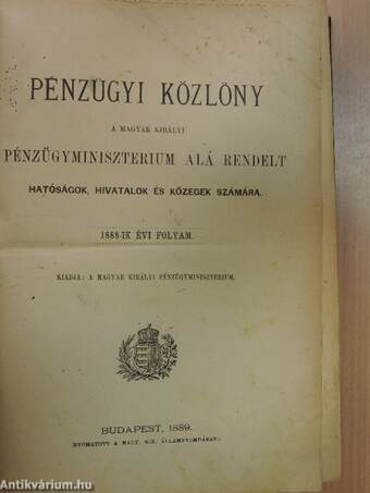 Birói határozatok 1888. évről/Pénzügyi Közlöny 1888. (nem teljes évfolyam)