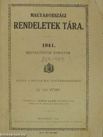 Magyarországi rendeletek tára 1941. XI-XII.