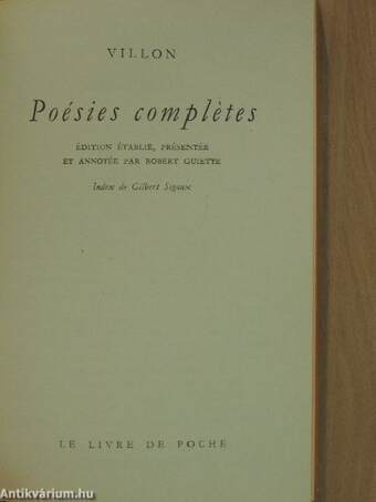 Villon poésies complétes