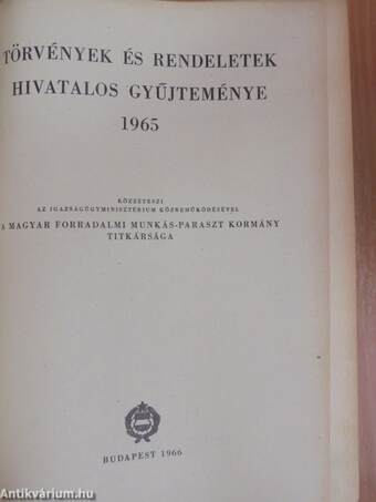 Törvények és rendeletek hivatalos gyűjteménye 1965.