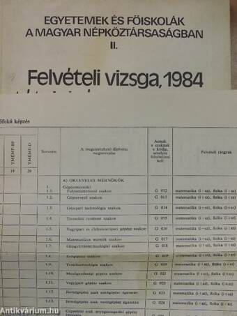 Felvételi vizsga, 1984 - tételek és megoldások