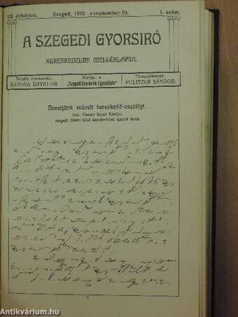 Szegedi Gyorsíró 1910. szeptember-1911. június