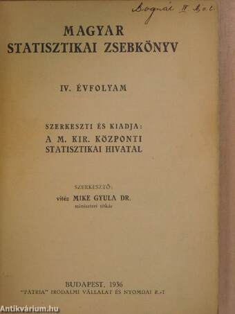 Magyar statisztikai zsebkönyv 1936