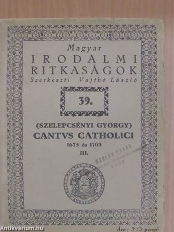 Cantus Catholici 1675 és 1703 III. (töredék)