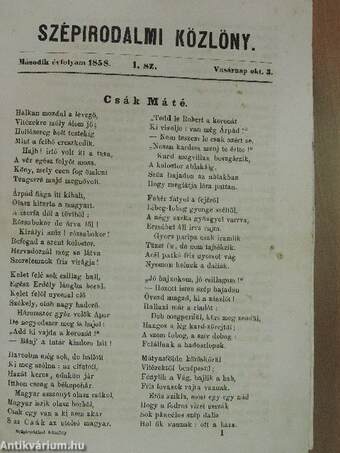 Szépirodalmi Közlöny 1858. október 3-1859. március 31. (nem teljes évfolyam)