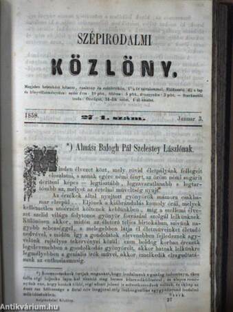 Szépirodalmi Közlöny 1857-1858. (nem teljes évfolyam)