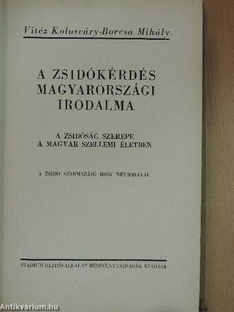 A zsidókérdés magyarországi irodalma (Tiltólistás kötet)