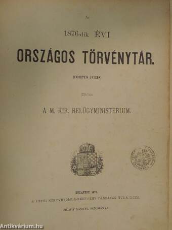 Az 1876-dik évi Országos Törvénytár
