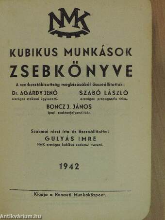 Kubikus munkások zsebkönyve 1942.