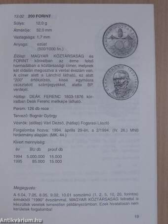 Magyarország fém- és papírpénzei. A forint pénzrendszer 1992-1996 - 2. számú pótlás