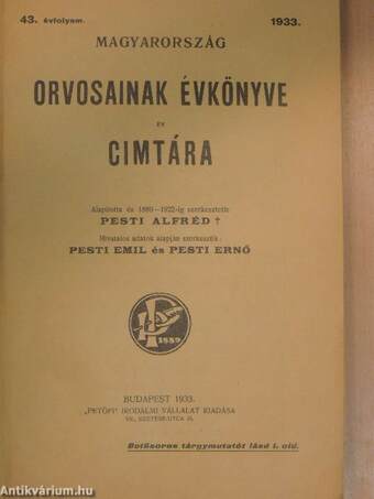 Magyarország orvosainak évkönyve és cimtára 1933