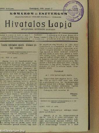 Komárom és Esztergom Közigazgatásilag Egyelőre Egyesitett Vármegyék Hivatalos Lapja 1930. január-december