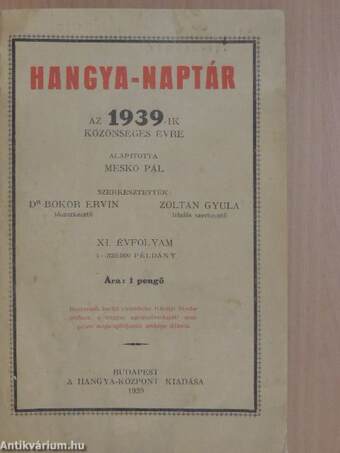 Hangya-naptár az 1939-ik közönséges évre