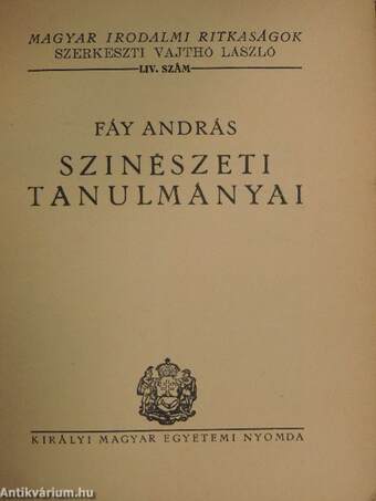 Fáy András szinészeti tanulmányai