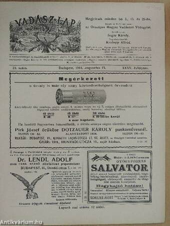 Vadász-lap 1914. augusztus 15.