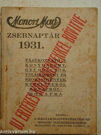 Monori Mag Zsebnaptár 1931.