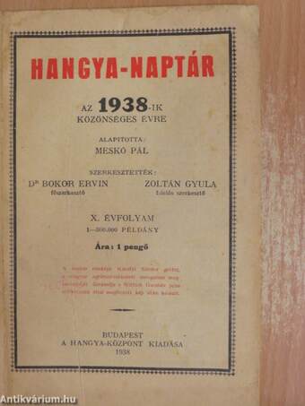 Hangya-naptár az 1938-ik közönséges évre