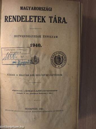 Magyarországi rendeletek tára 1940.