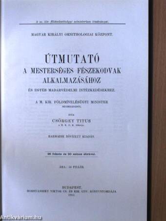 Útmutató a mesterséges fészekodvak alkalmazásához és egyéb madárvédelmi intézkedésekhez