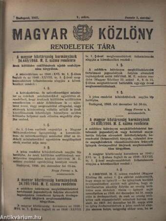 Magyar Közlöny 1947. (nem teljes évfolyam) I-IV.