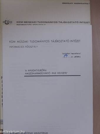 Gyorstájékoztató a Kohó- és Gépipari Minisztérium vezetői részére - "A nyugat-európai haszonjárműgyártó ipar helyzete"