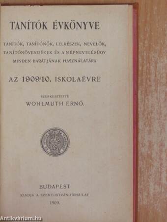 Tanítók Évkönyve az 1909/10. iskolaévre