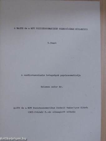 A cardiovascularis betegségek psychosomaticája