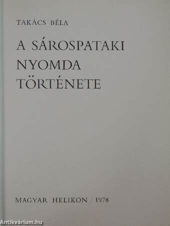 A sárospataki nyomda története