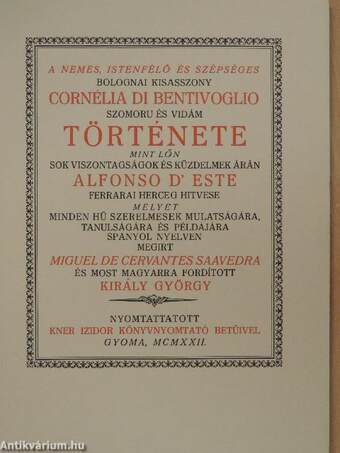 A nemes, istenfélő és szépséges bolognai kisasszony Cornélia di Bentivoglio szomoru és vidám története