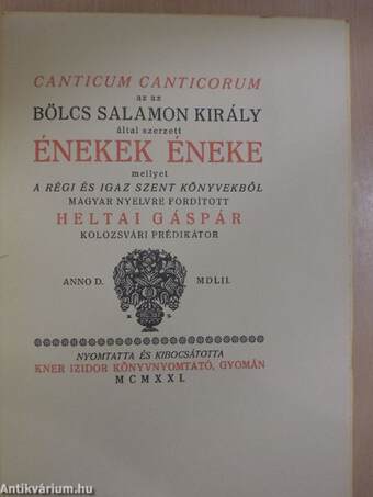 Canticum Canticorum, az az Bölcs Salamon király által szerzett Énekek éneke