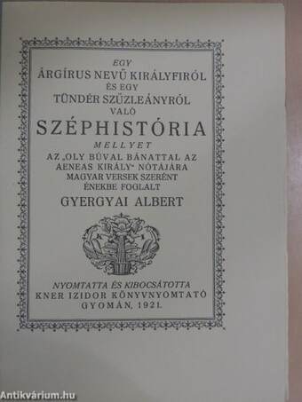 Egy Árgírus nevű királyfiról és egy tündér szűzleányról való széphistória