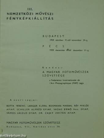 III. Nemzetközi Művészi Fényképkiállítás 1959.