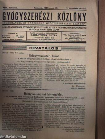 Gyógyszerészi Közlöny 1933. január 29.