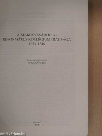 A marosvásárhelyi református kollégium diáksága 1653-1848