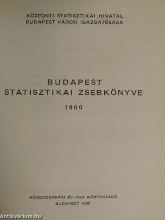 Budapest statisztikai zsebkönyve 1960