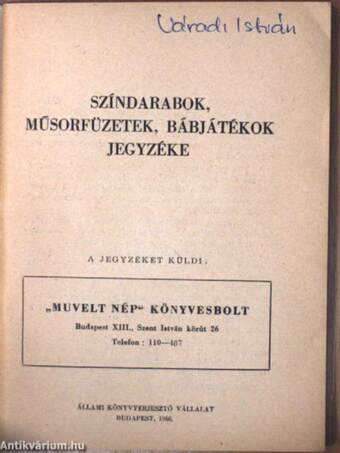 Színdarabok, műsorfüzetek, bábjátékok jegyzéke