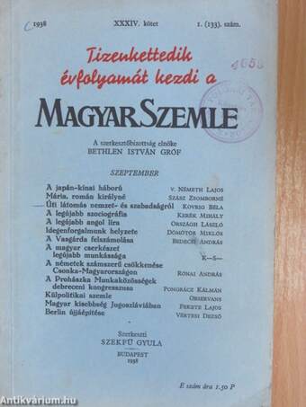 Magyar Szemle 1938. szeptember