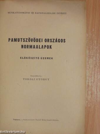 Pamutszövődei országos normaalapok