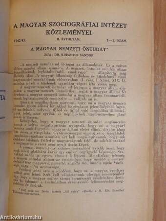 A Magyar Szociográfiai Intézet Közleményei 1942/43. 1-2.