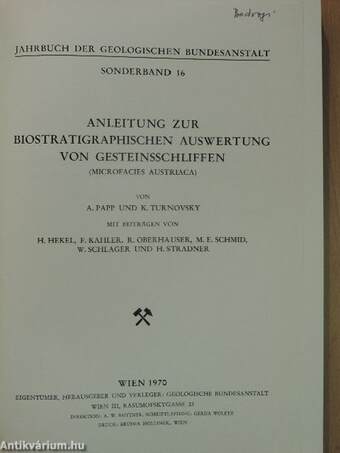 Jahrbuch der Geologischen Bundesanstalt - Sonderband 16.