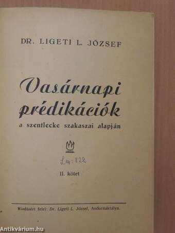 Vasárnapi prédikációk a szentlecke szakaszai alapján II.