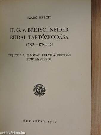 H. G. v. Bretschneider budai tartózkodása 1782-1784-ig