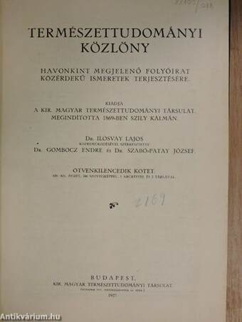 Természettudományi Közlöny 1927. január-december