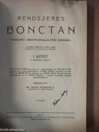 Rendszeres bonctan I-II.