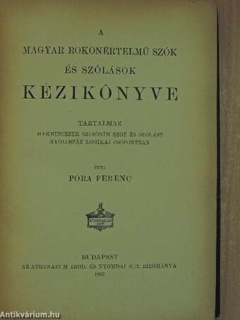 A magyar rokonértelmü szók és szólások kézikönyve