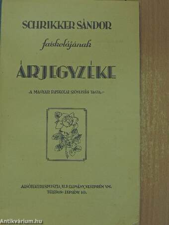 Schrikker Sándor faiskolájának árjegyzéke 1942-43