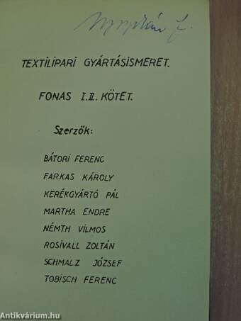 Textilipari gyártásismeret - Fonás I-II.